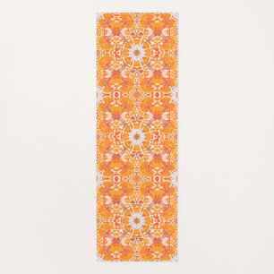 Coral Orange and Cream Batik Medallion Pattern Yoga Mat