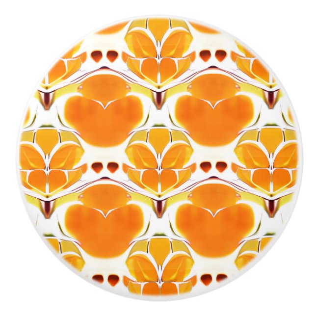 Coral Orange and Cream Batik Pattern  Ceramic Knob (Front)