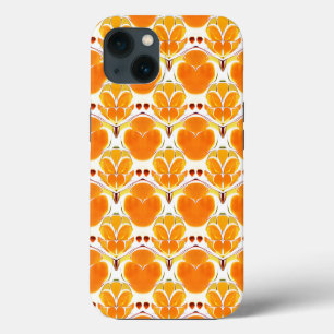Coral Orange and Cream Batik Pattern  iPhone 13 Case
