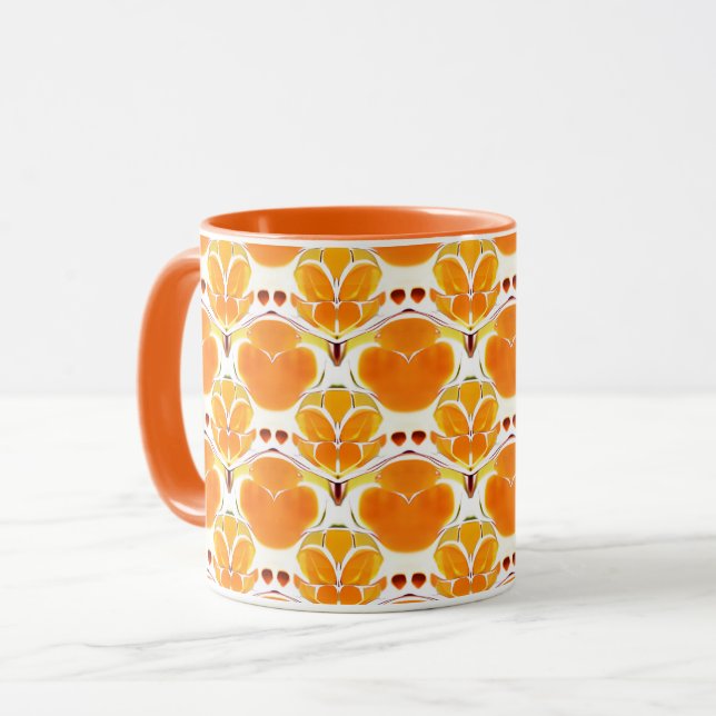 Coral Orange and Cream Batik Pattern  Mug (Front Left)