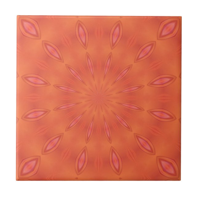 Coral, Orange and Pink Starburst Ceramic Tile (Front)