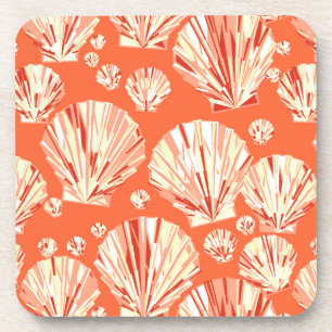 Coral Orange and White Sea Shells Coaster