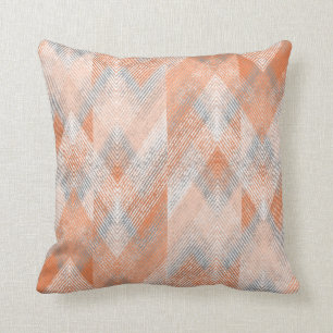 Coral, orange, beige, grey textured zigzag .  cushion
