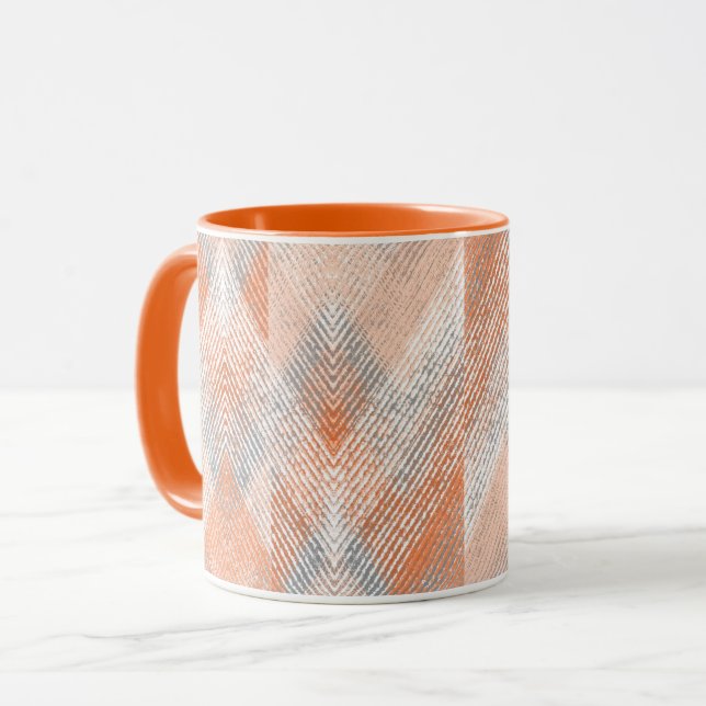 Coral, orange, beige, grey textured zigzag . mug (Front Left)