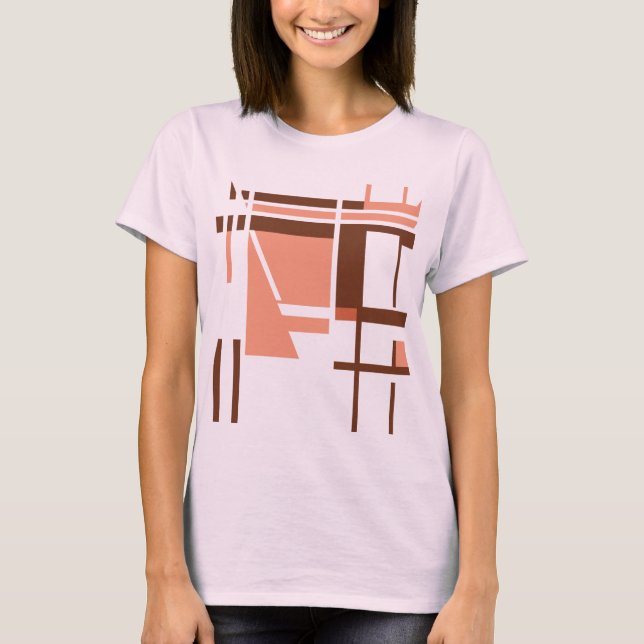 Coral Orange Brown Geometric Abstract MCM Look T-Shirt (Front)