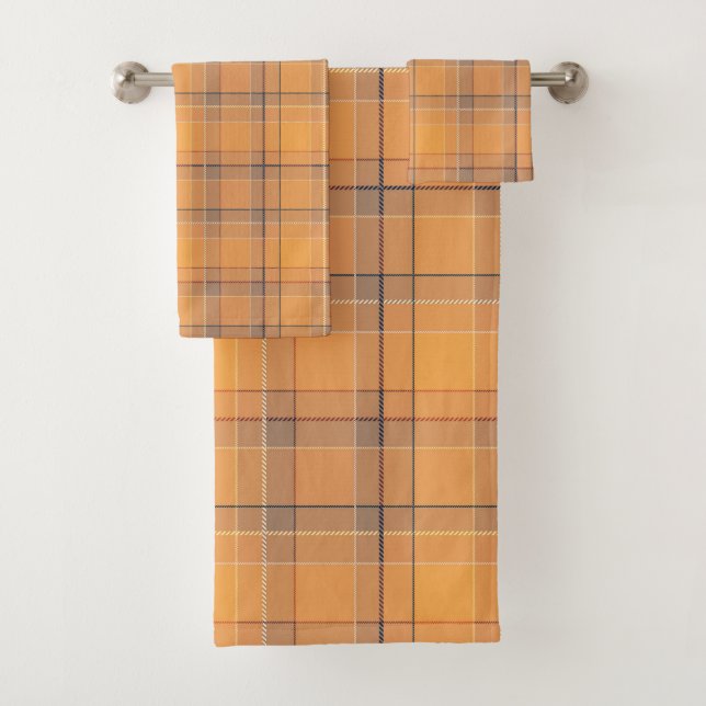 Coral, orange, brown tartan plaid. bath towel set (Insitu)