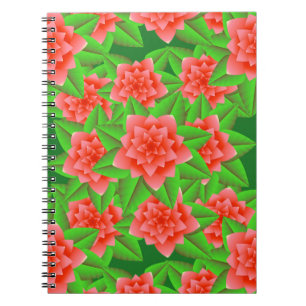 Coral Orange Camellias and Green Leaves Notebook