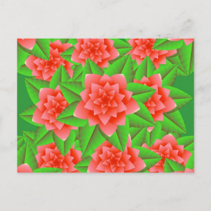 Coral Orange Camellias and Green Leaves Postcard