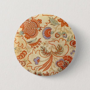 Coral Orange Floral Chintz Paisley 6 Cm Round Badge