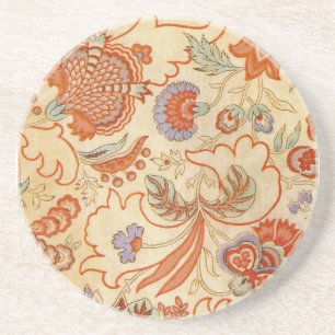 Coral Orange Floral Chintz Paisley Coaster