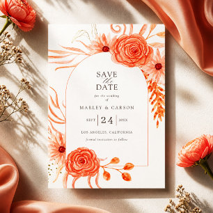 Coral Orange Floral Elegant Wedding Save The Date