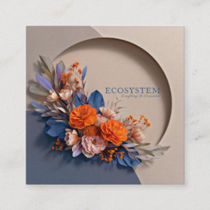 Coral Orange Floral Navy Geometric Circle Square Business Card