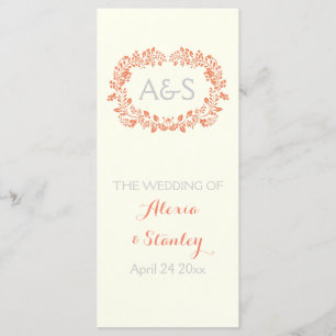Coral orange foliage frame wedding program