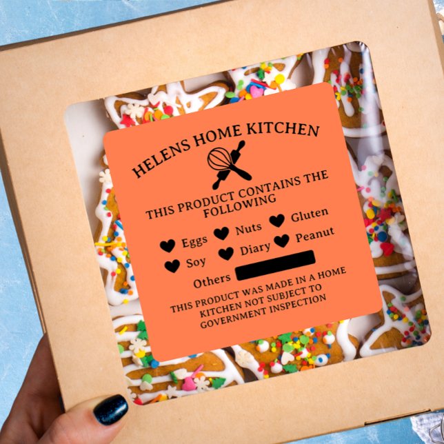 Coral Orange Food Allergy Alert Bakery Sticker (Creator Uploaded)