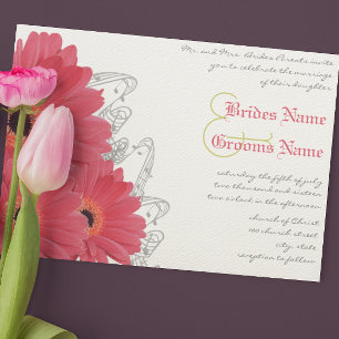 Coral & Orange Gerber Daisy Wedding Invitation