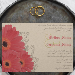 Coral & Orange Gerber Daisy Wedding Invitation