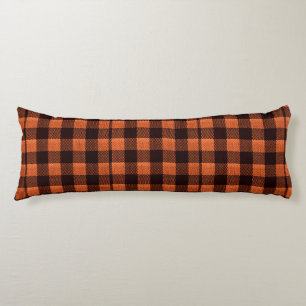 Coral Orange Gingham Chequered Pattern Burlap Look Body Cushion
