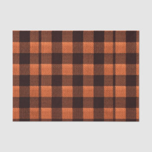 Coral Orange Gingham Chequered Pattern Burlap Look Tissue Paper