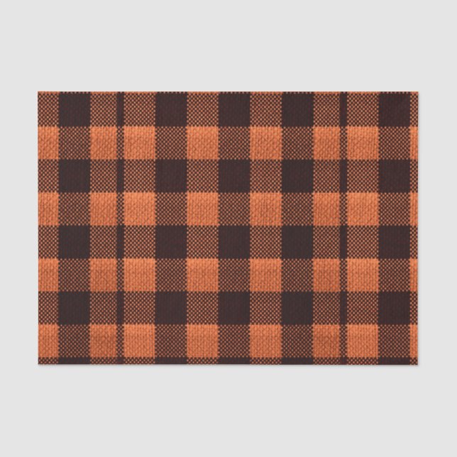 Coral Orange Gingham Chequered Pattern Burlap Look Tissue Paper (Front)