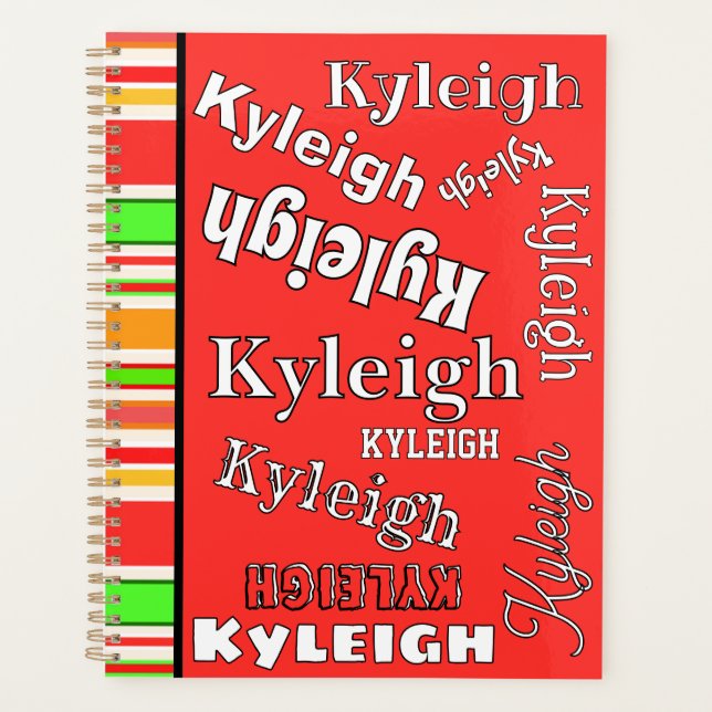 Coral Orange Green Gold White Stripes Personalised Planner (Front)