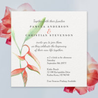 Coral Orange Heliconia Flower Watercolor Wedding