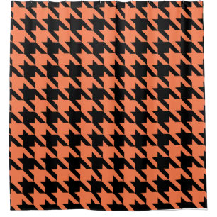 coral orange houndstooth halloween plaid shower curtain