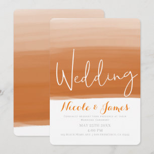 Coral Orange Melon Watercolor Modern Glam Wedding Invitation