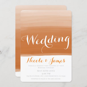 Coral Orange Melon Watercolor Modern Glam Wedding Invitation