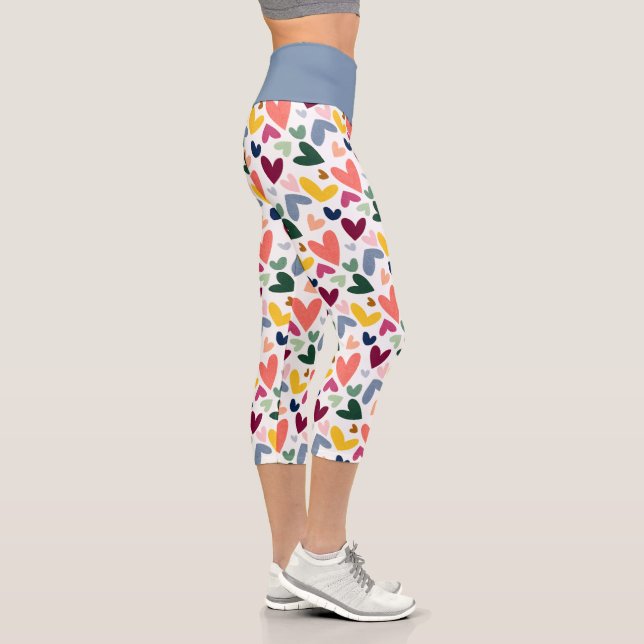 Coral Orange Mint Green Pink Blue Heart Pattern Capri Leggings (Right)