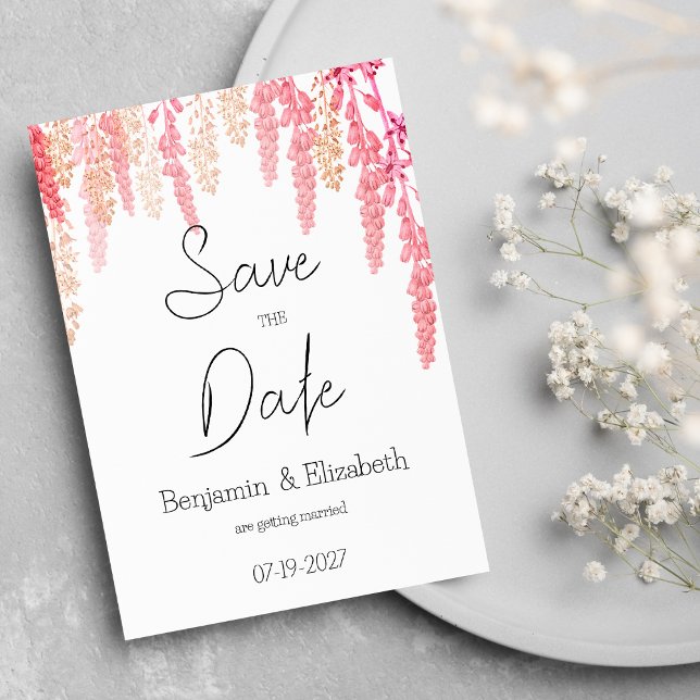 Coral orange pink elegant floral Save the Date Invitation (Coral orange pink elegant floral Save the Date)