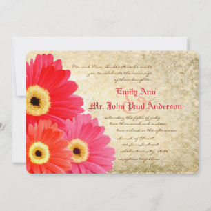Coral Orange Pink Gerber Daisy Wedding Invitation