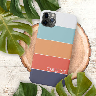 Coral Orange Red Dark Blue Seafoam Green Stripes iPhone 11Pro Max Case