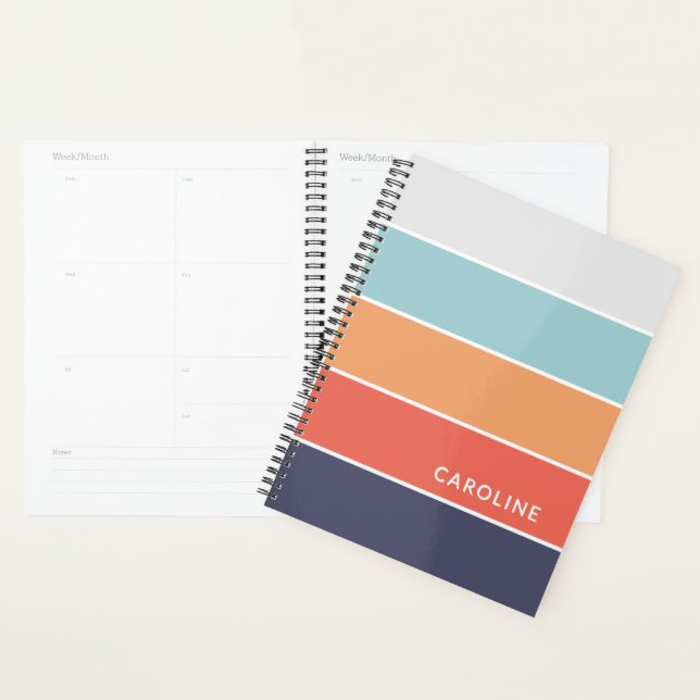 Coral Orange Red Dark Blue Seafoam Green Stripes Planner (Display)