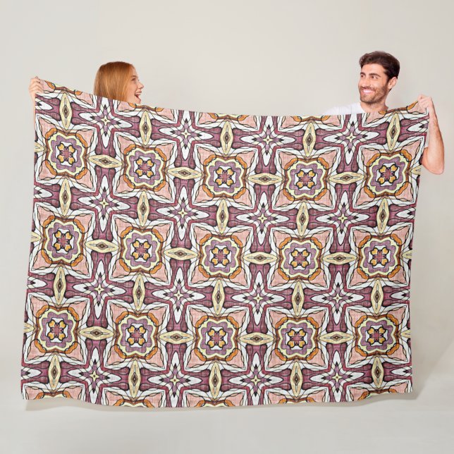 Coral Orange Red Mauve Pink Violet Black Tribe Art Fleece Blanket (In Situ)