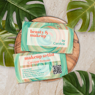 Coral Orange Vivid Jade Green Abstract Art Pattern Business Card