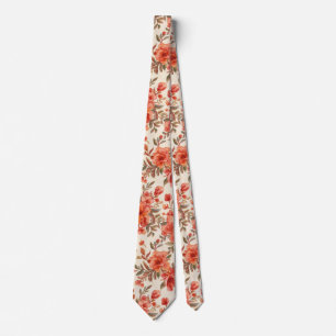 Coral orange watercolor floral summer pattern tie