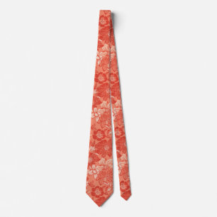 Coral orange watercolor floral summer pattern tie