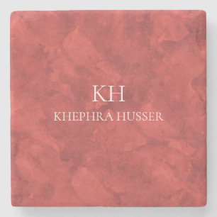Coral Orange Watercolor Monogram Stone Coaster