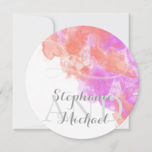 Coral Orchid Watercolor Butterfly Bliss Wedding Invitation
