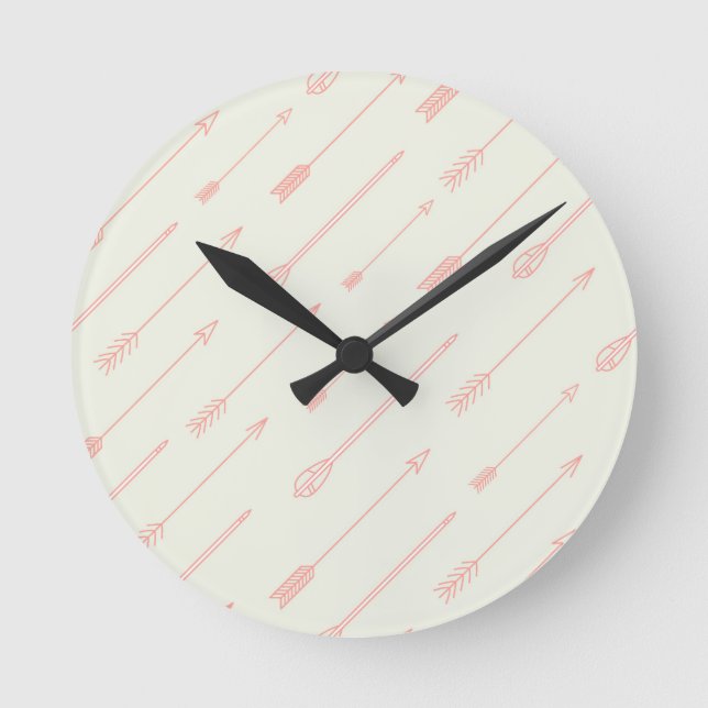Coral Outlined Arrows Pattern Round Clock (Front)