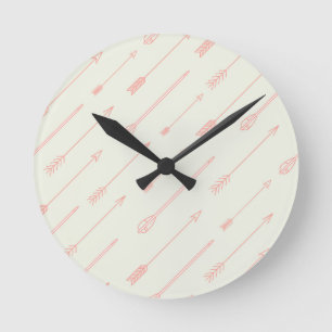 Coral Outlined Arrows Pattern Round Clock