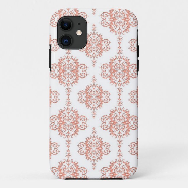 Coral over White Victorian Damask Pattern Case-Mate iPhone Case (Back)