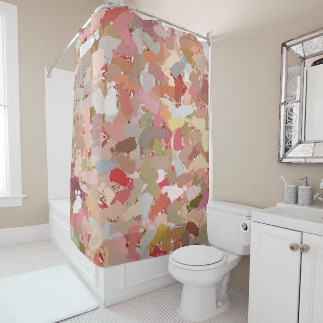 Coral Paint Splatter shower curtain (In Situ)