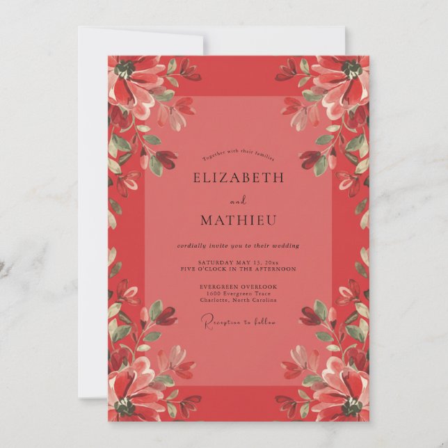 Coral Painted Poppy Wedding Invitation (Front)