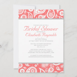 Coral Paisley Bridal Shower Invitations