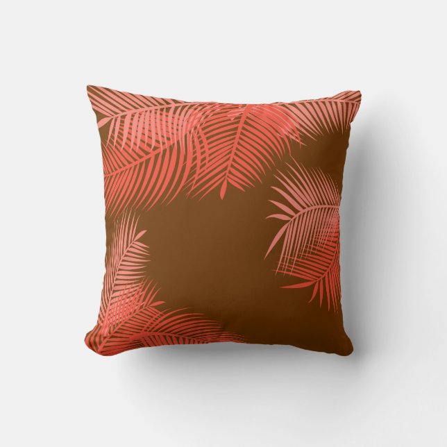 Coral Palm Leaves Cushion (Front)