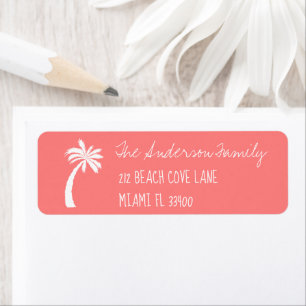 Coral + Palm Tree Icon Handwriting Typography Return Address Label