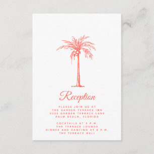 Coral Palm Tree Tropical Beach Wedding Reception Enclosure Card