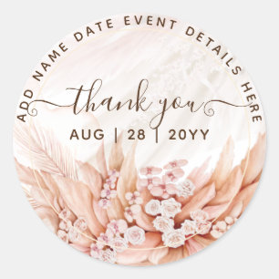 Coral Pampas Grass Thank You Favour Classic Round Sticker