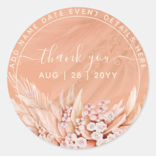 Coral Pampas Grass Thank You Favour Classic Round  Sticker